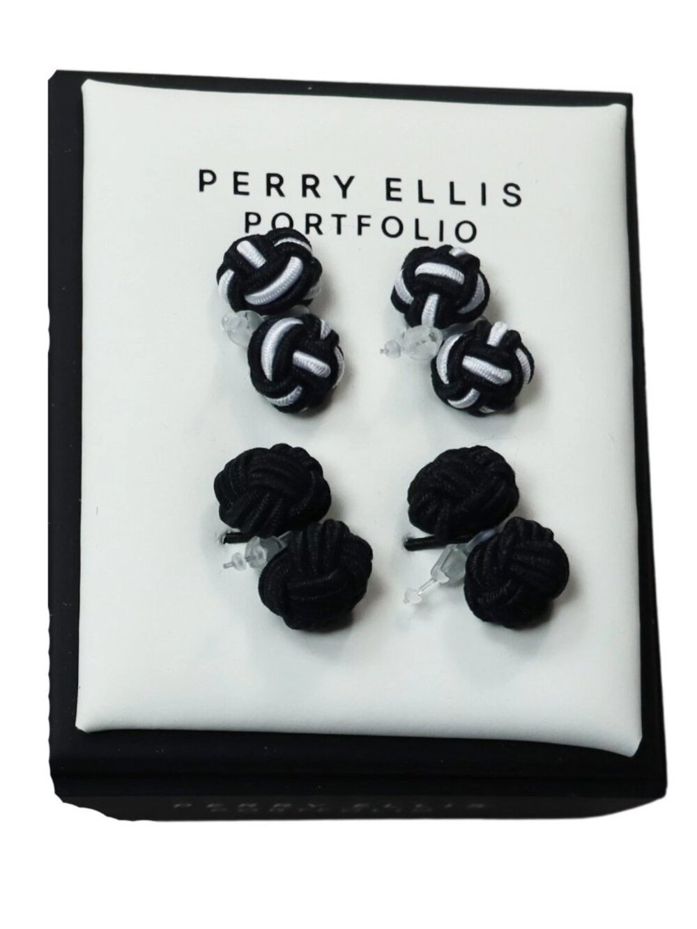 Perry Ellis 2-Piece Set Woven Silk Knots Men's Cufflinks NIB Black
